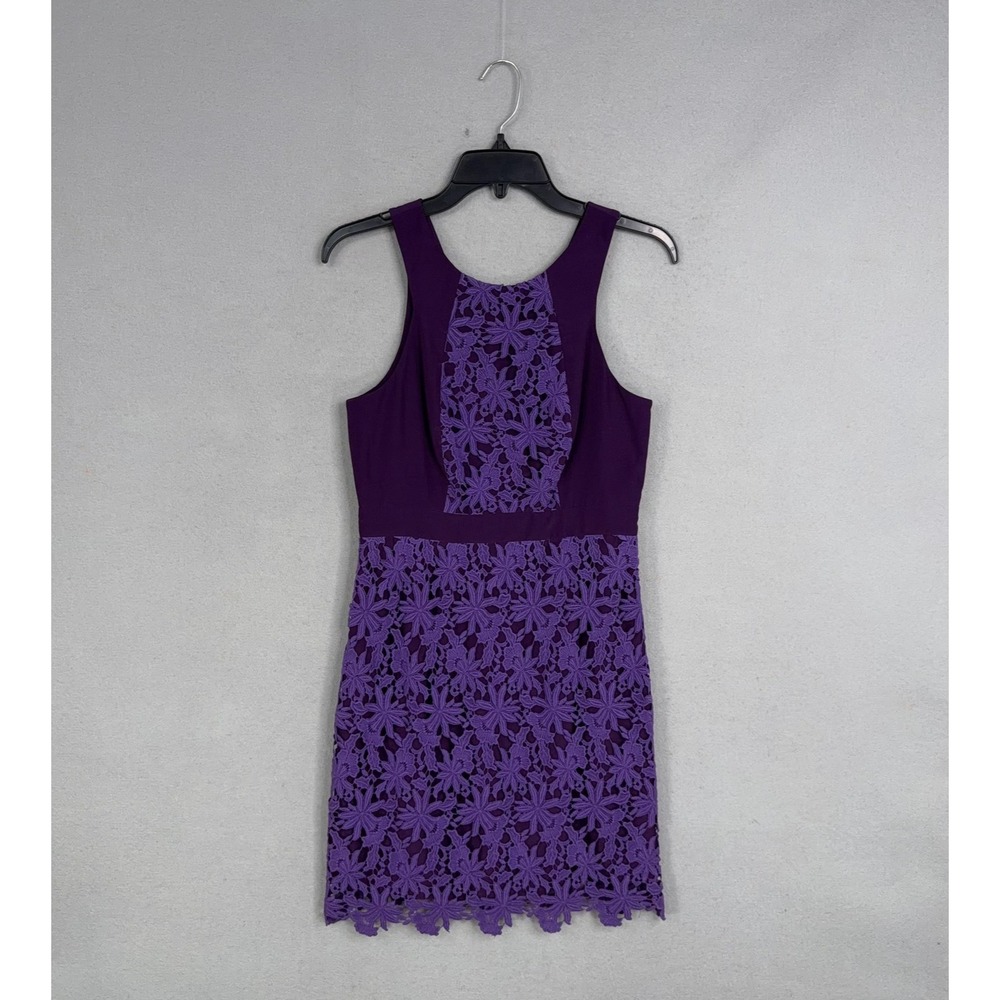 Ali Ro Dress Womens 4 Purple Floral Crochet Lace Sleeveless Short Party Cocktail